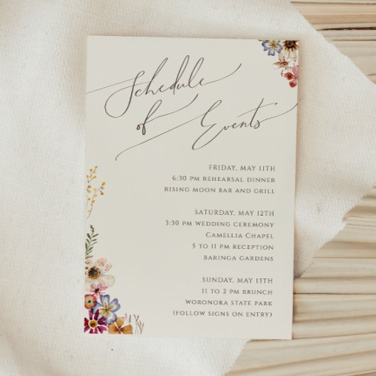 Boho Wildflower | Tijdschema voor beige tuinen Informatiekaartje