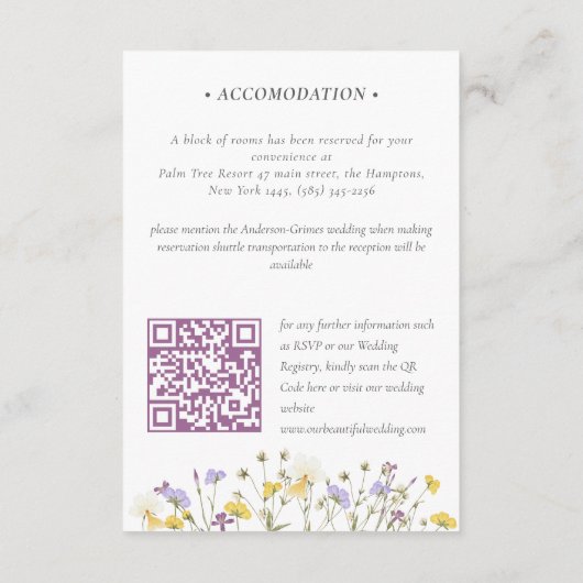 boho wildflower Trouwaccommodatie QR Code Informatiekaartje (Achterkant)