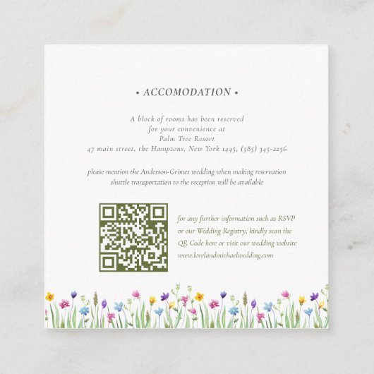 boho wildflower Trouwaccommodatie QR Code Informatiekaartje (Achterkant)