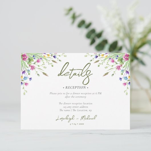 boho wildflower Trouwaccommodatie QR Code Informatiekaartje (Staand voorkant)