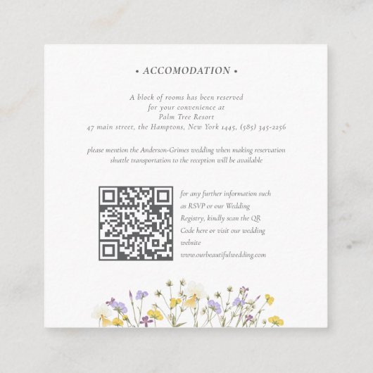 boho wildflower Trouwaccommodatie QR Code Informatiekaartje (Achterkant)