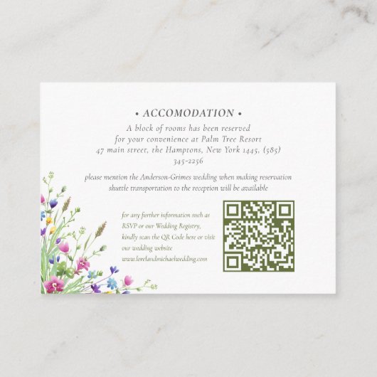 boho wildflower Trouwaccommodatie QR Code Informatiekaartje (Achterkant)