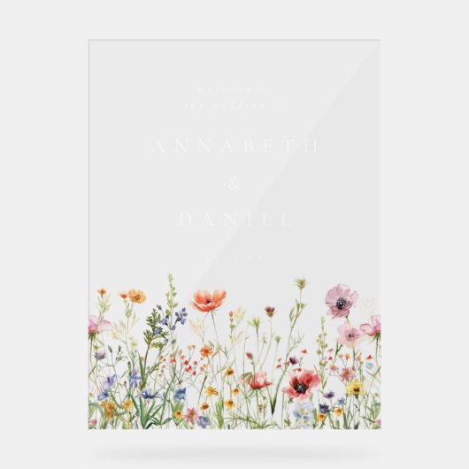Boho Wildflower Trouwbegroeting Acryl Bord (Voorkant)