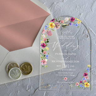 Boho Wildflower Trouwfeest Acryl Uitnodigingen