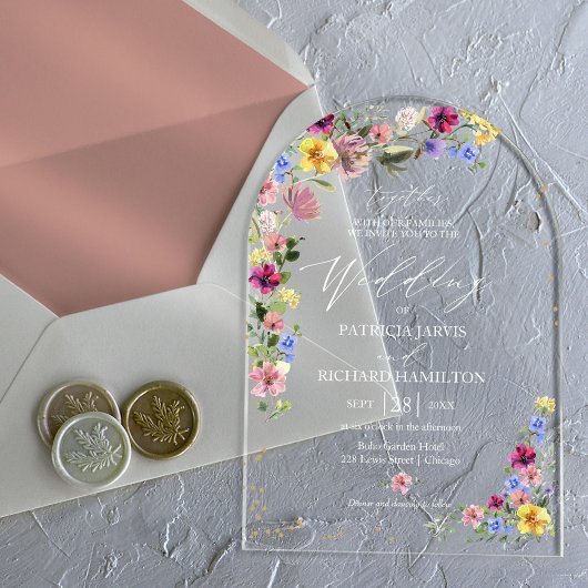 Boho Wildflower Trouwfeest Acryl Uitnodigingen