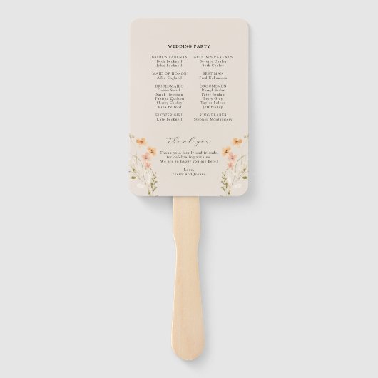Boho Wildflower Trouwprogramma Hand Fan Handwaaier (Achterkant)