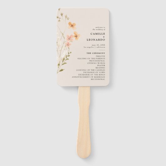 Boho Wildflower Trouwprogramma Hand Fan Handwaaier (Voorkant)