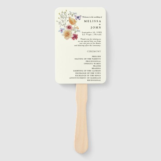 Boho Wildflower Trouwprogramma Hand Fan Handwaaier (Voorkant)