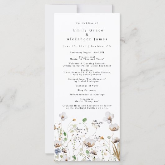 Boho Wildflower Trouwprogramma Orde der Gebeurteni (Voorkant)