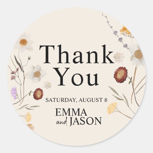 Boho Wildflower Trouwsticker Ronde Sticker (Voorkant)