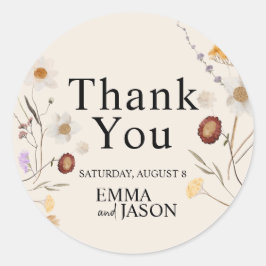 Boho Wildflower Trouwsticker Ronde Sticker