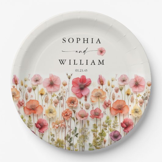 Boho Wildflower Trouwtafel Decor Papieren Bordje (Voorkant)