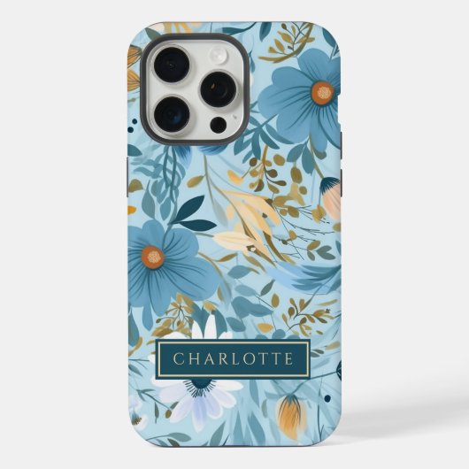Boho Wildflower Tuin Blauw Bloemen iPhone Hoesje (Achterkant)