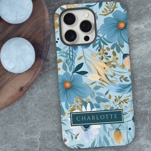 Boho Wildflower Tuin Blauw Bloemen iPhone Hoesje