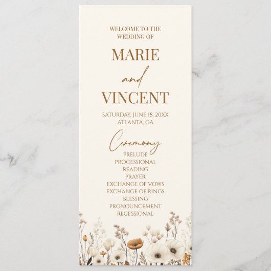 Boho Wildflower Tuin Bloemen Wilde Bloemen Bruilof Programmakaart (Voorkant)