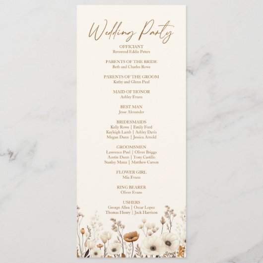 Boho Wildflower Tuin Bloemen Wilde Bloemen Bruilof Programmakaart (Achterkant)