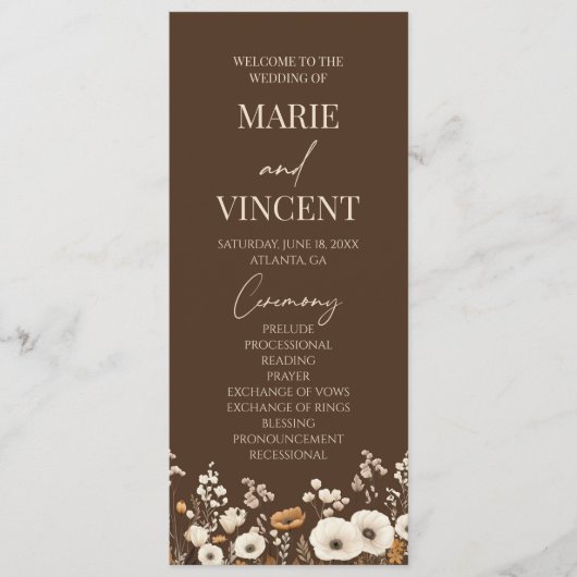 Boho Wildflower Tuin Bloemen Wilde Bloemen Bruilof Programmakaart (Voorkant)