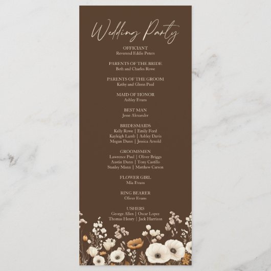 Boho Wildflower Tuin Bloemen Wilde Bloemen Bruilof Programmakaart (Achterkant)