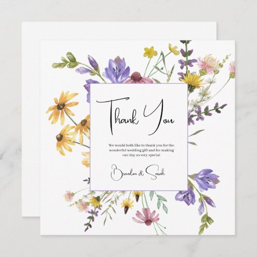 Boho Wildflower Tuin Bruiloft Bedankkaart (Voorkant / Achterkant)