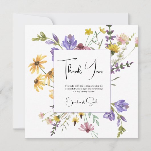 Boho Wildflower Tuin Bruiloft Bedankkaart (Voorkant)