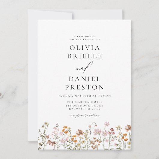 Boho Wildflower Tuin Bruiloft Kaart (Voorkant)