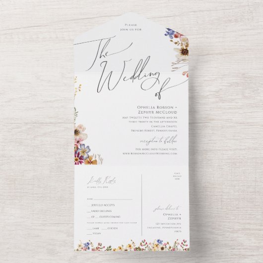 Boho Wildflower | Tuinhuwelijk van zeehonden en ve All In One Uitnodiging (Binnen)