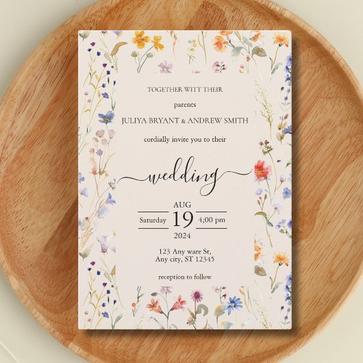 Boho wildflower typografie bruiloft kaart