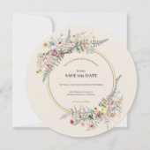 Boho Wildflower Varen Beige Bruiloft Ronde Save The Date (Voorkant)