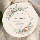 Boho Wildflower Varen Beige Bruiloft Ronde Save The Date