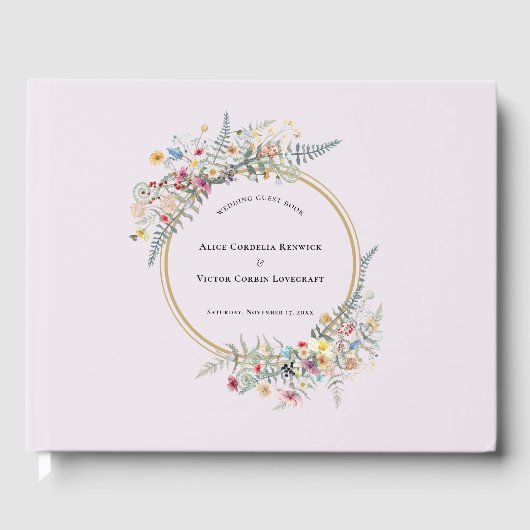 Boho Wildflower Varen Lavendel Bruiloft Gastenboek (Voorkant)