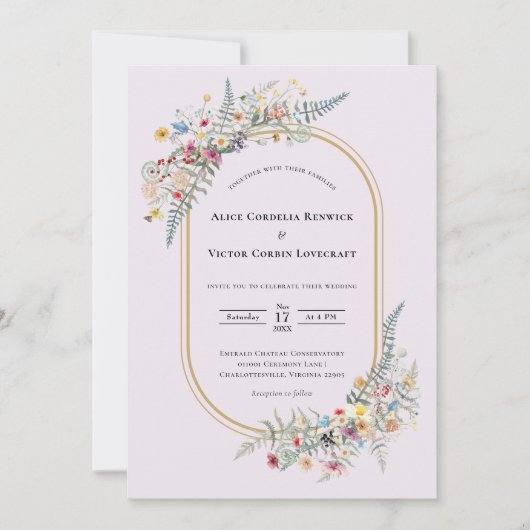 Boho Wildflower Varen Lavendel Bruiloft Kaart (Voorkant)