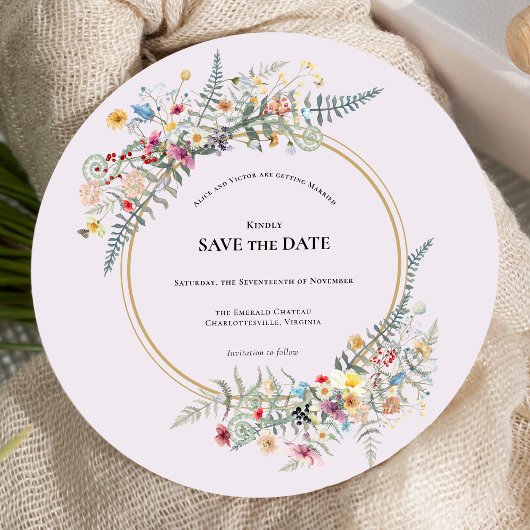 Boho Wildflower Varen Lavendel Bruiloft Ronde Save The Date