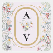 Boho Wildflower Varen Lavendel Monogram Favor Vierkante Sticker (Voorkant)