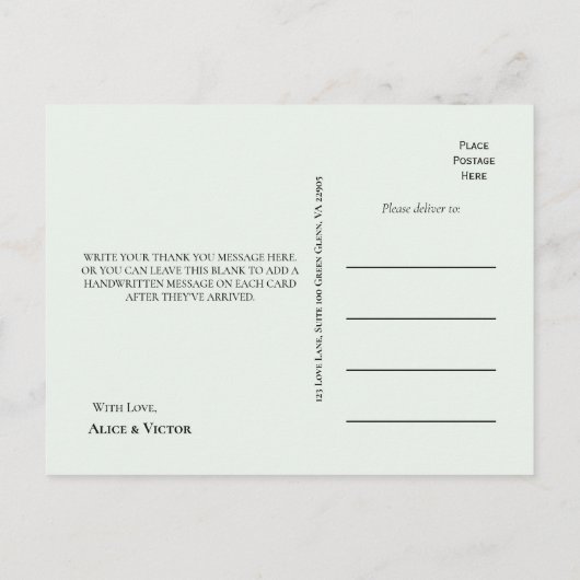 Boho Wildflower Varen Mint Groen Bruiloft Dank u Briefkaart (Achterkant)