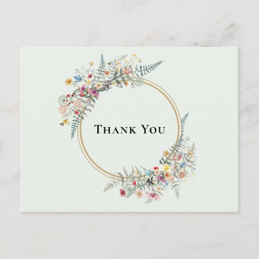 Boho Wildflower Varen Mint Groen Bruiloft Dank u Briefkaart (Voorkant)