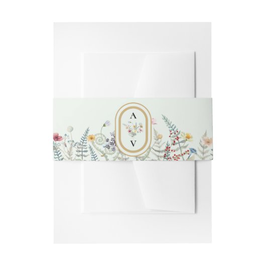 Boho Wildflower Varen Mint Groen Bruiloft Monogram Uitnodigingen Wikkel (Voorkant Voorbeeld)