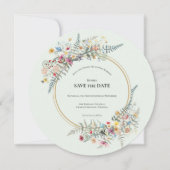Boho Wildflower Varen Mint Groen Bruiloft Ronde Save The Date (Voorkant)