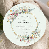 Boho Wildflower Varen Mint Groen Bruiloft Ronde Save The Date