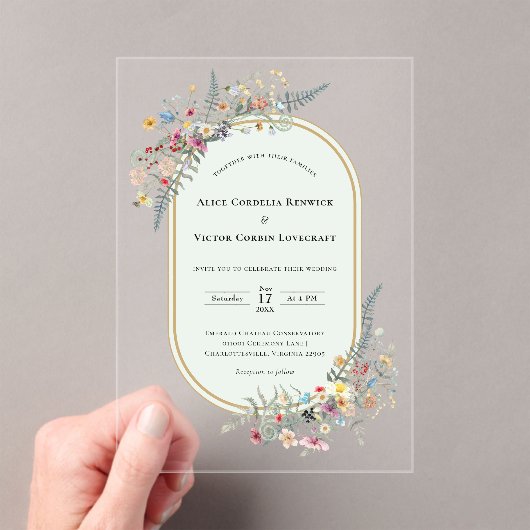 Boho Wildflower Varen Mint Groene bruiloft Acryl Uitnodigingen (Insitu (Draagbaar))