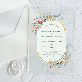 Boho Wildflower Varen Mint Groene bruiloft Acryl Uitnodigingen