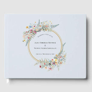 Boho Wildflower Varen Stoffig Blauw Bruiloft Gastenboek