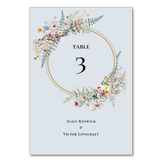 Boho Wildflower Varen Stoffig Blauw Bruiloft Kaart (Voorkant)