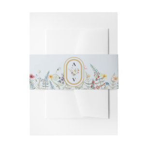 Boho Wildflower Varen Stoffig Blauw Bruiloft Monog Uitnodigingen Wikkel