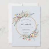 Boho Wildflower Varen Stoffig Blauw Bruiloft Save The Date (Voorkant)