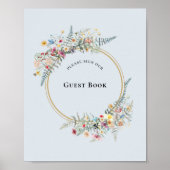 Boho Wildflower Varen Stoffig Blauw Gastenboek Sig Poster (Voorkant)