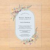 Boho Wildflower Varen Stoffig Blauw Vrijgezellenfe Acryl Uitnodigingen (Voorkant)