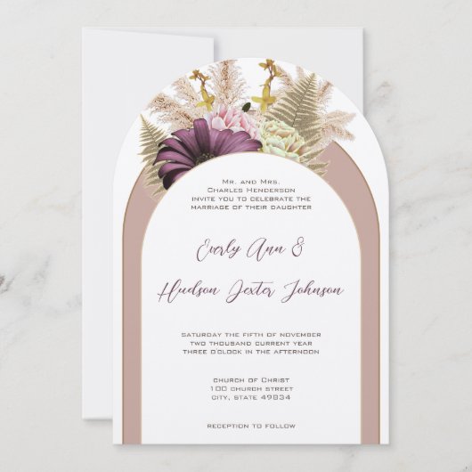  Boho Wildflower Varen Stoffig Paarse Bloemen Kaart (Voorkant)