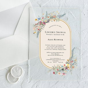 Boho Wildflower Varens Beige Ondergoed Bruisfeest Acryl Uitnodigingen