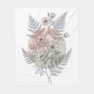 Boho Wildflower Varens Botanische Lijnkunst Stof R Fleece Deken