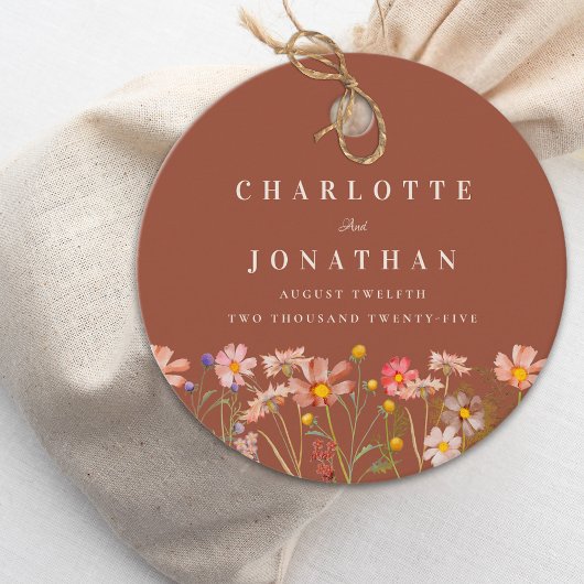 Boho Wildflower Verbrand Sinaasappel bruiloft Dank Bedankjes Labels